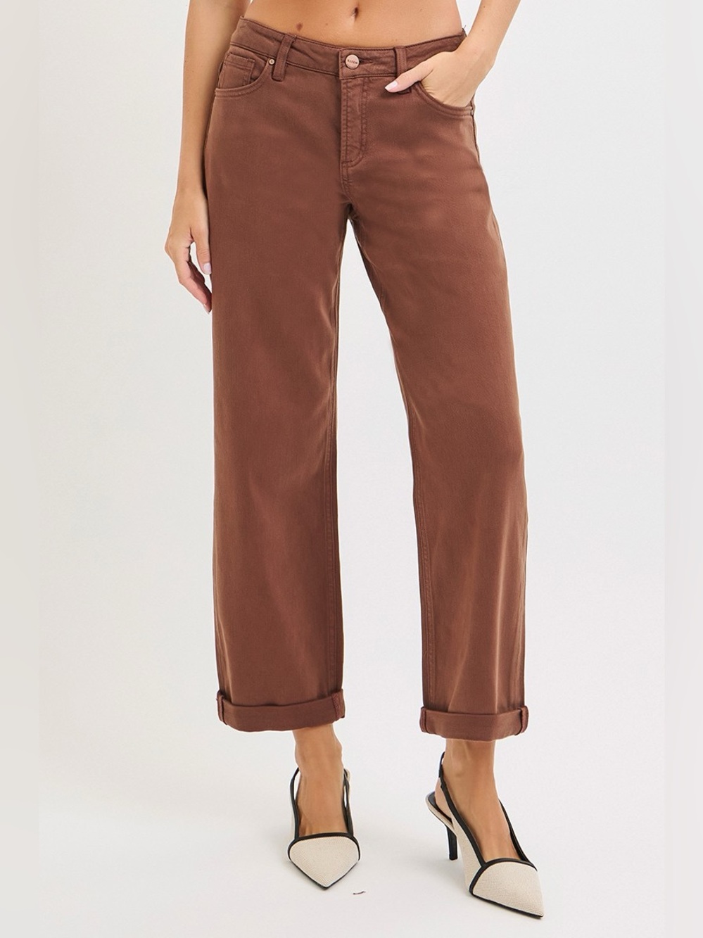 RISEN Full Size Tummy Control Mid Rise Ankle Barrel Baggy Plus Size